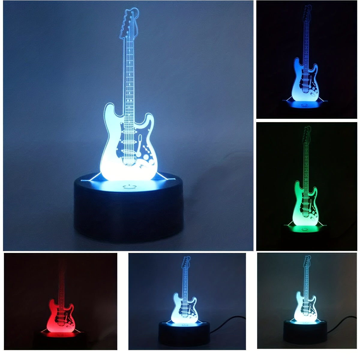 3D Guitar Night Light with Warm White Base for Room Decor and Gift