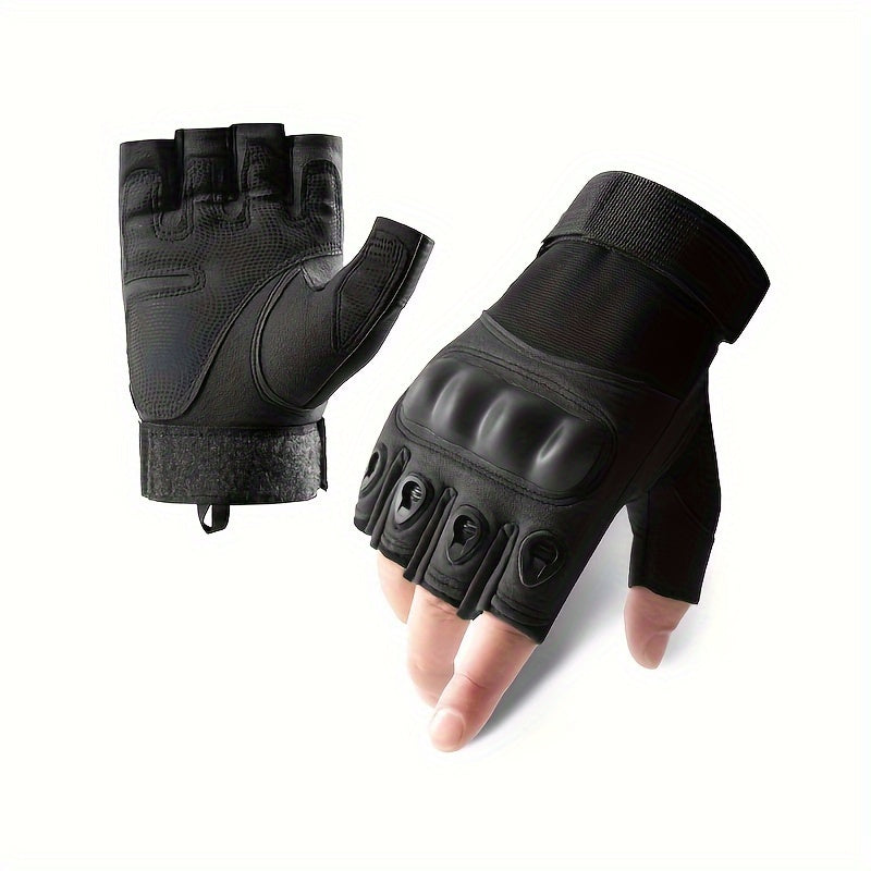 Half-Finger Gloves Breathable Nylon with Carbon Knuckle and Hook-and-Loop Closure
