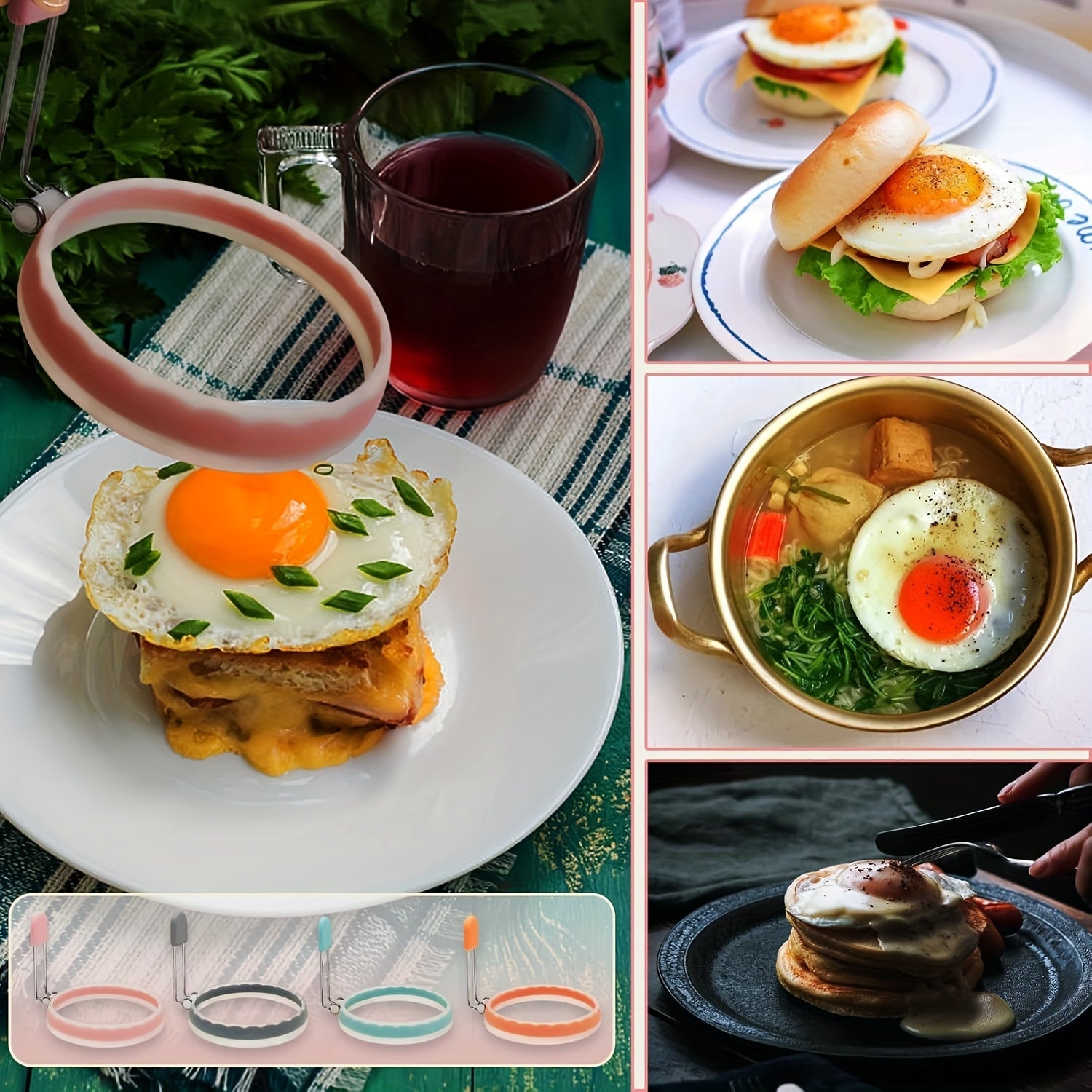 Durable Silicone Egg Ring Non-Stick Leak-Proof Pancake and Breakfast Sandwich Maker