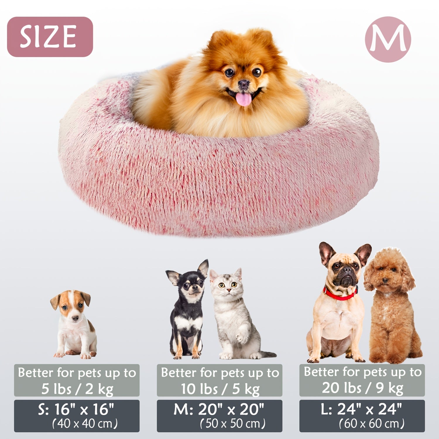 Round Dog Bed for Winter Indoor Use Polyester Non-Skid Bottom Small to Large Dogs