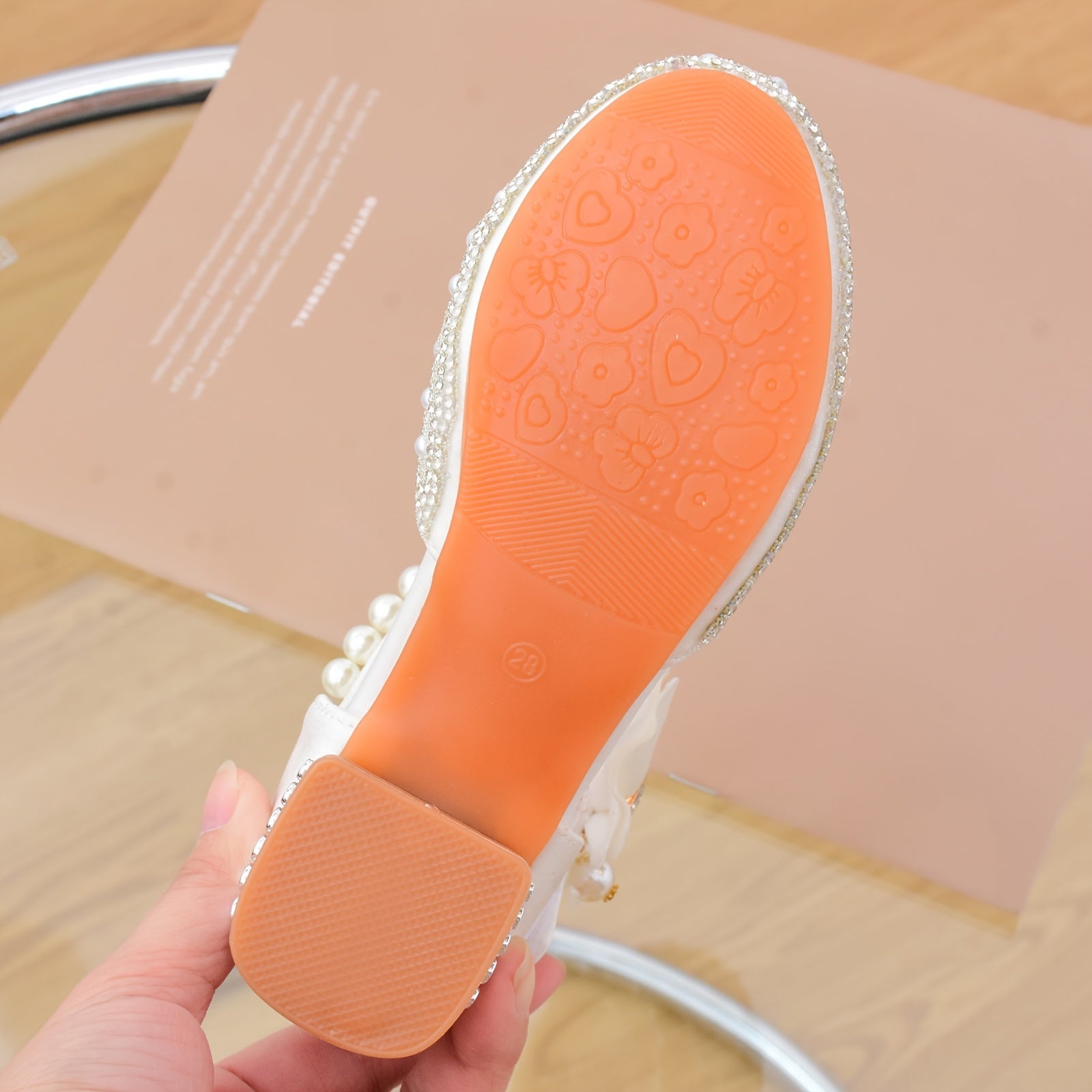 Girls Children's Spring and Summer High Heels with Pearl Crystals Bowknot Butterfly Knot