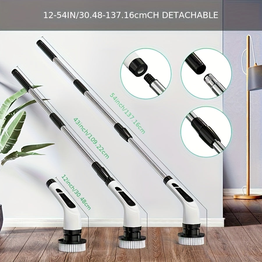 9-in-1 Electric Rotary Cleaning Brush with Extendable Stainless Steel Handle and Interchangeable Heads