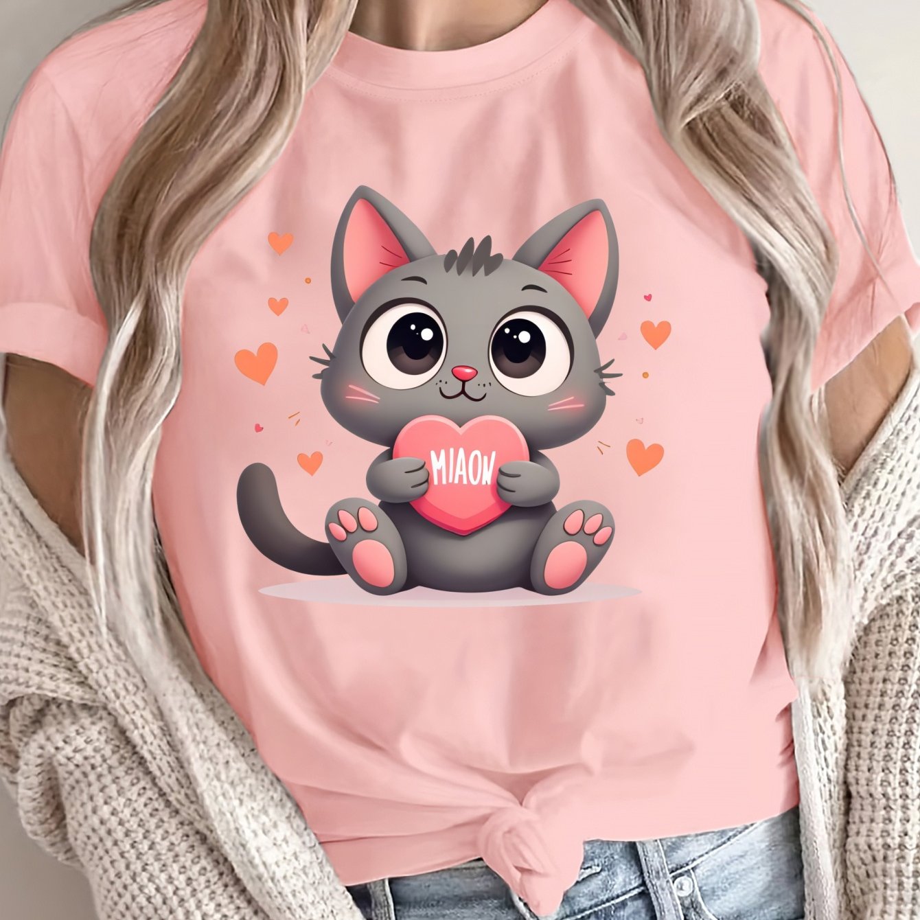 Camiseta de gran tamaño para mujer de corte holgado, algodón suave y transpirable, camiseta con gráfico de gato