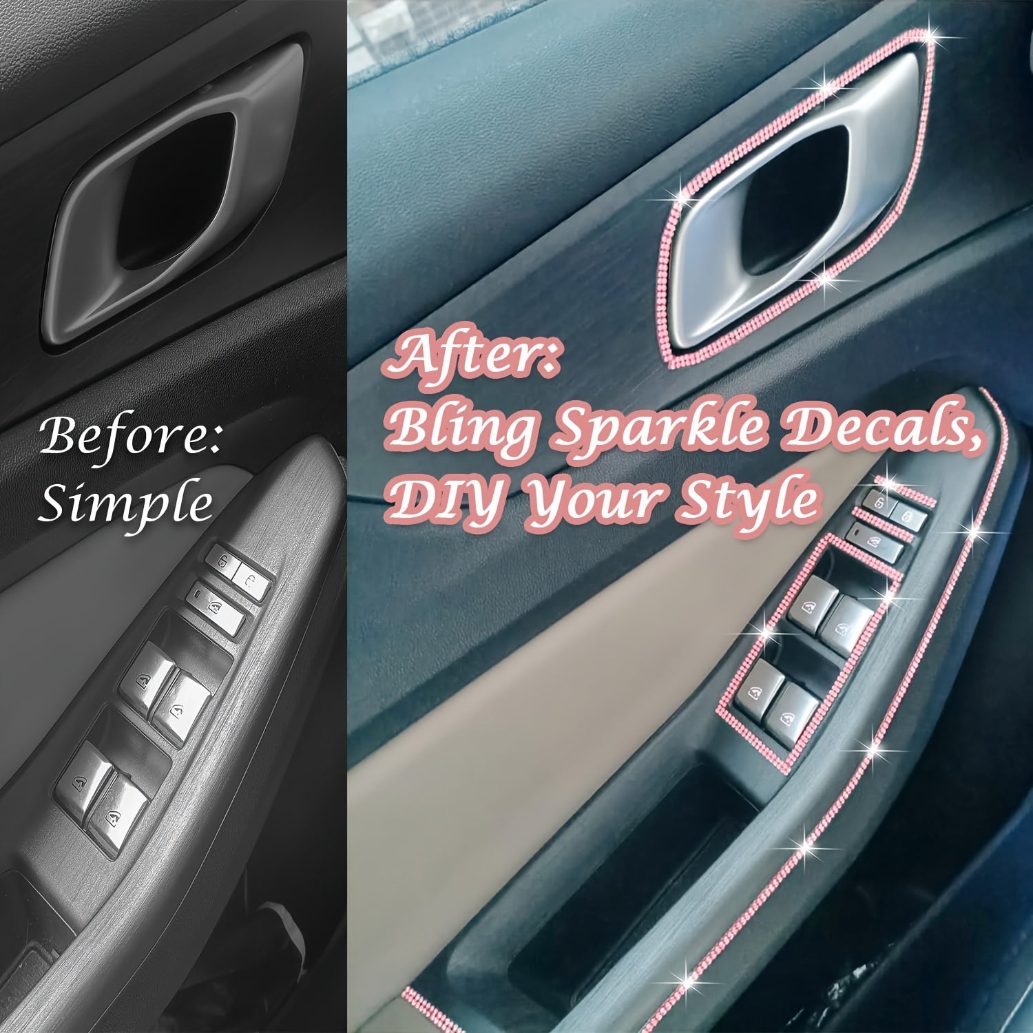 Ayollar uchun rhinestone bling avtomobil bo'lagi stikerlari o'z-o'zidan yopishadigan panel dekoratsiyasi