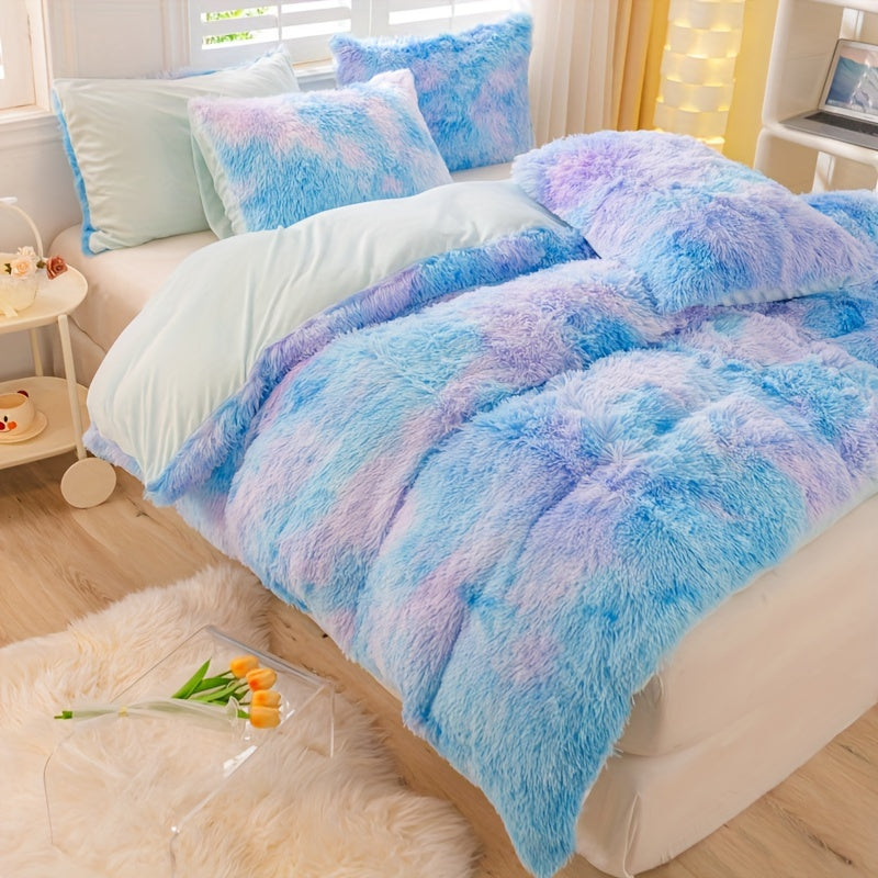 Y2K Tie Dye Plush Duvet Cover Set Includes 1 Duvet Cover and 2 Pillowcases Soft Warm Bedding