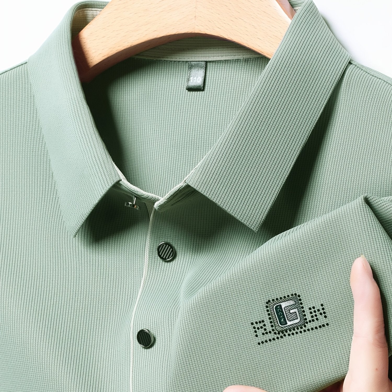 Camisa polo de golf para hombre con cuello de letras y poliéster spandex sólido