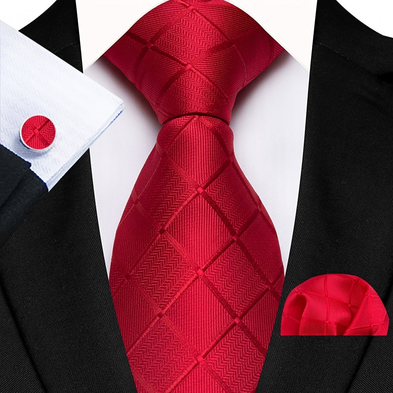 Men's Plaid Tie, Pocket Square and Cufflinks Set