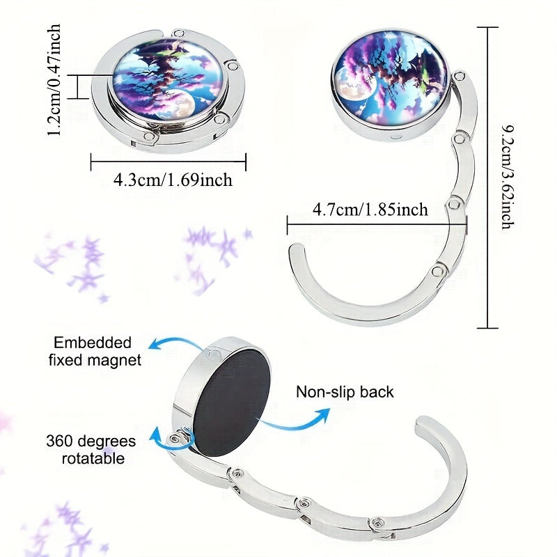 Folding Metal Purse Hanger with Cherry Blossom Tree and Moon Design Portable Handbag Hook Stylish Bag Holder