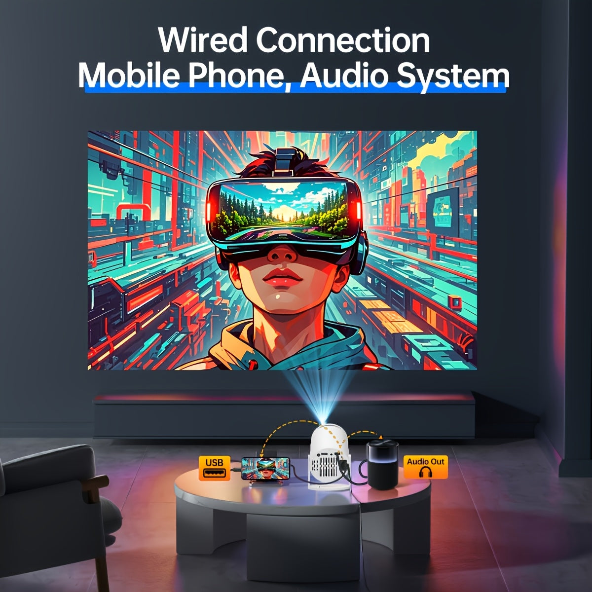 Мини портативный HD-проектор с регулируемым углом 180° и коррекцией трапеции