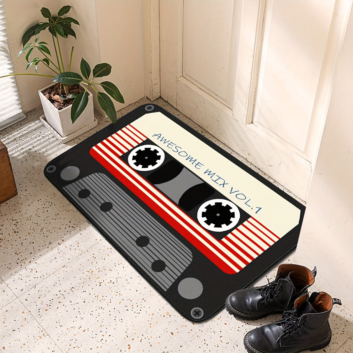 Alfombra de cocina antideslizante, absorbente y resistente a las manchas con diseño de casete rojo, en varios tamaños