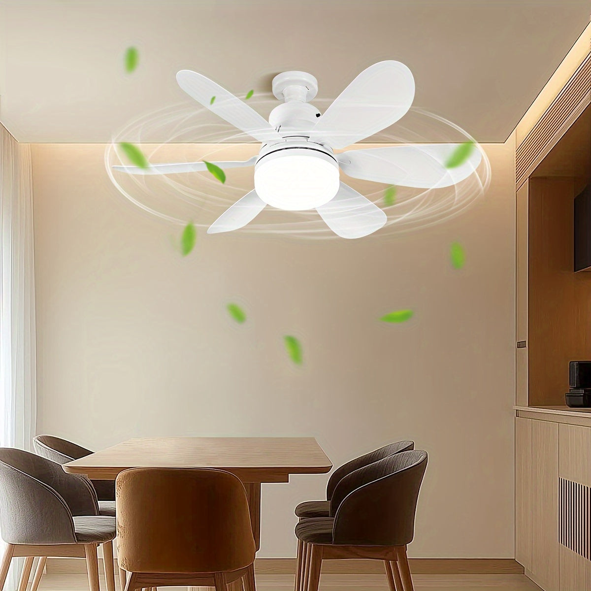 Smart Ceiling Fan with Lamp Remote Control Dimmable E26/E27 Socket for Bathroom Bedroom Kitchen Living Room