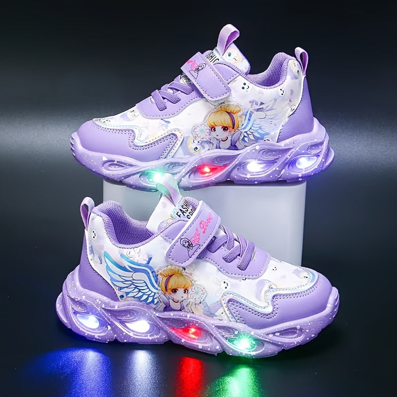 Kids Glow-Up Sneakers with Princess Magic Straps Night Light Cartoon Design for Boys and Girls Ages 0-14