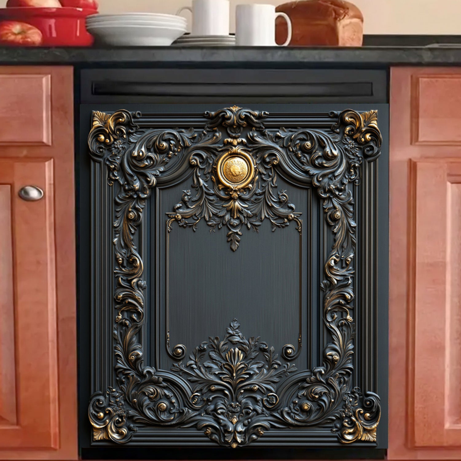 Metall oymali chekka idish-tovoq qopqog'i suv o'tkazmaydigan issiqlikka chidamli magnitli stiker 58.5x65 sm oshxona texnika paneli