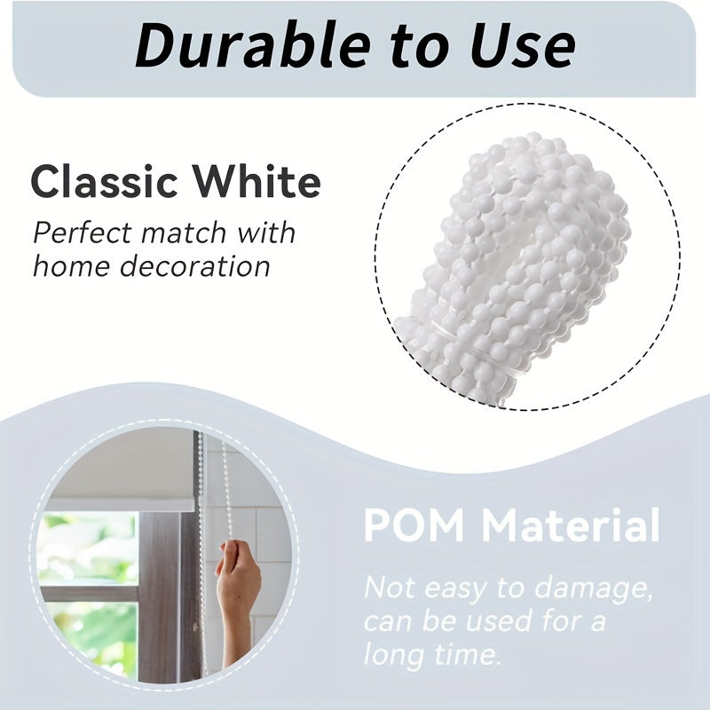 Set of 11 Curtain Bead Chain and Buckle White Pull Beads 6 Meters with Connectors