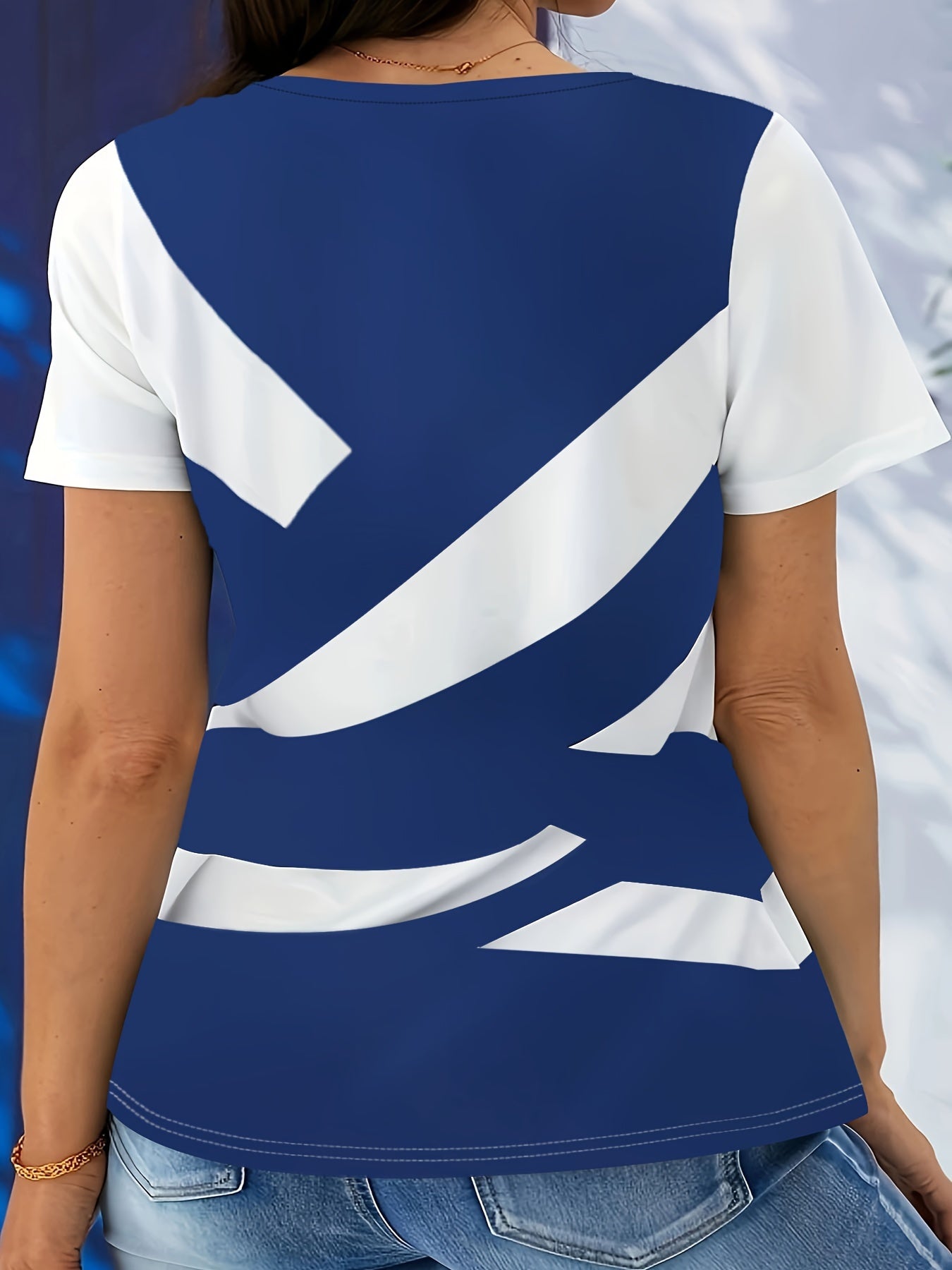 Women’s Color Block V Neck T-Shirt Short Sleeve Casual Spring Summer