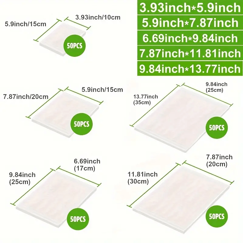 250 Pieces Reusable White Vacuum Seal Mesh Bags for Food Preservation and Space Saving