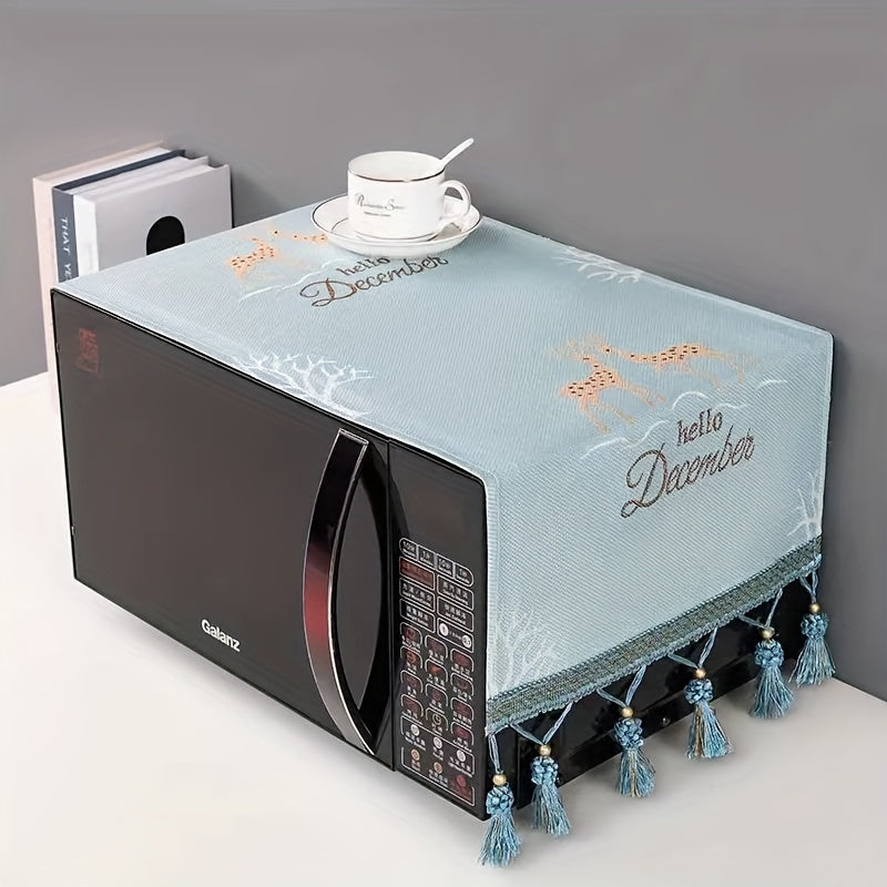 Polyester microwave dust cover with elegant design fits standard appliances keeps microwave clean