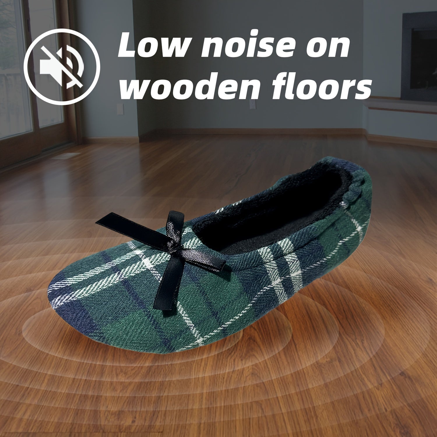 Women's Plaid Ballet Flats with Black Bowknot Casual Slip-On Round Toe