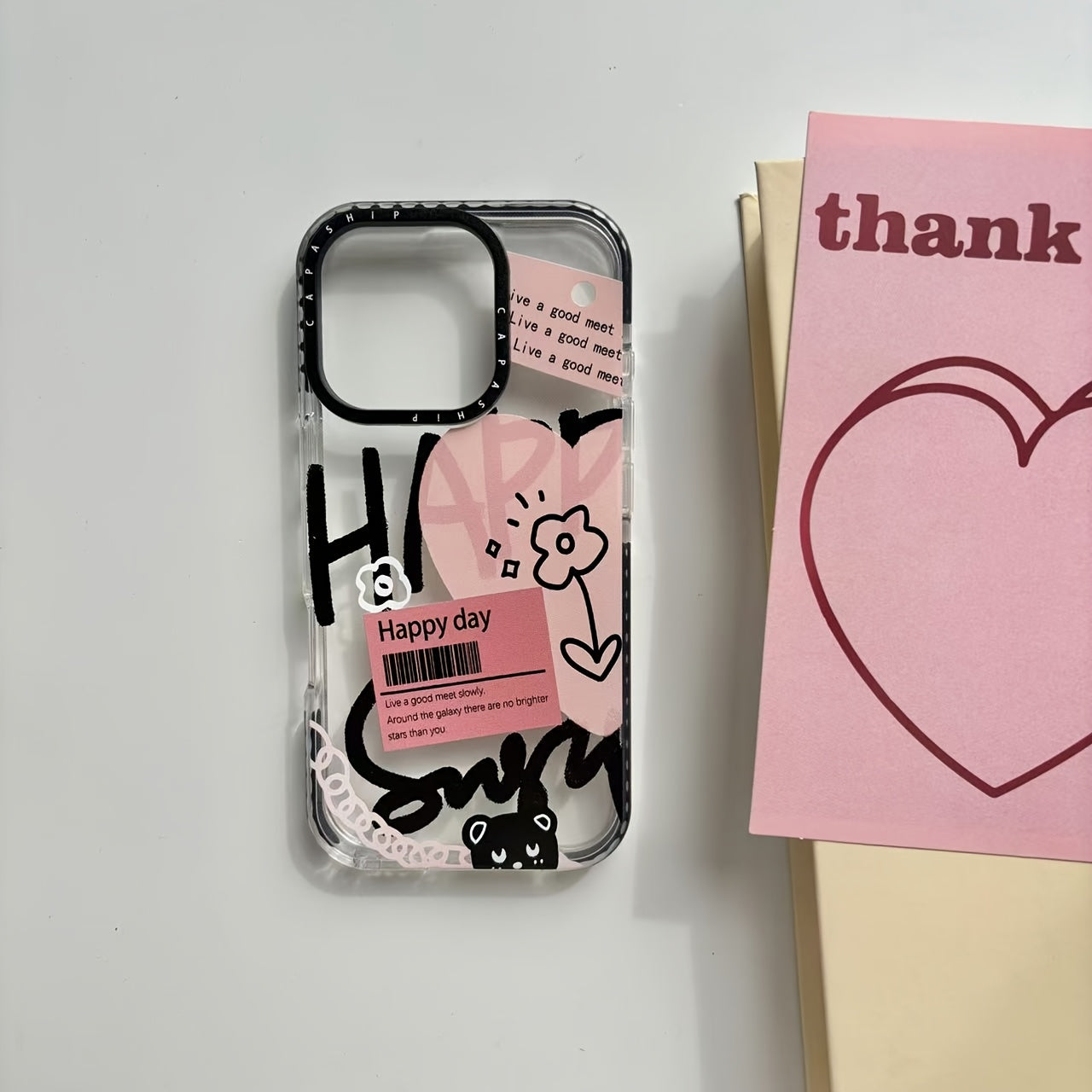 Heart-Shaped Letter Line Flower Doodle Cartoon Soft Phone Case for iPhone 11-16 Pro Max