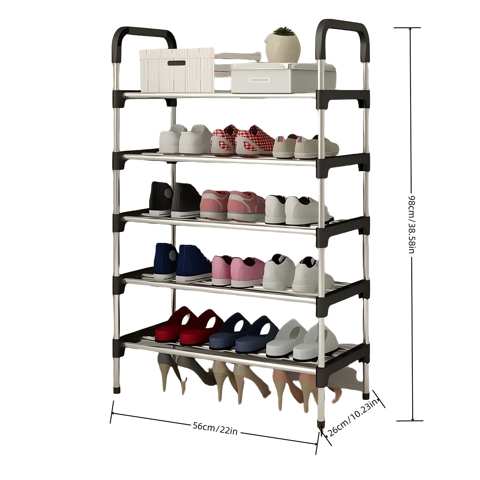 Black Metal Shoe Rack 5-6 Tiers for Home Organization and Storage