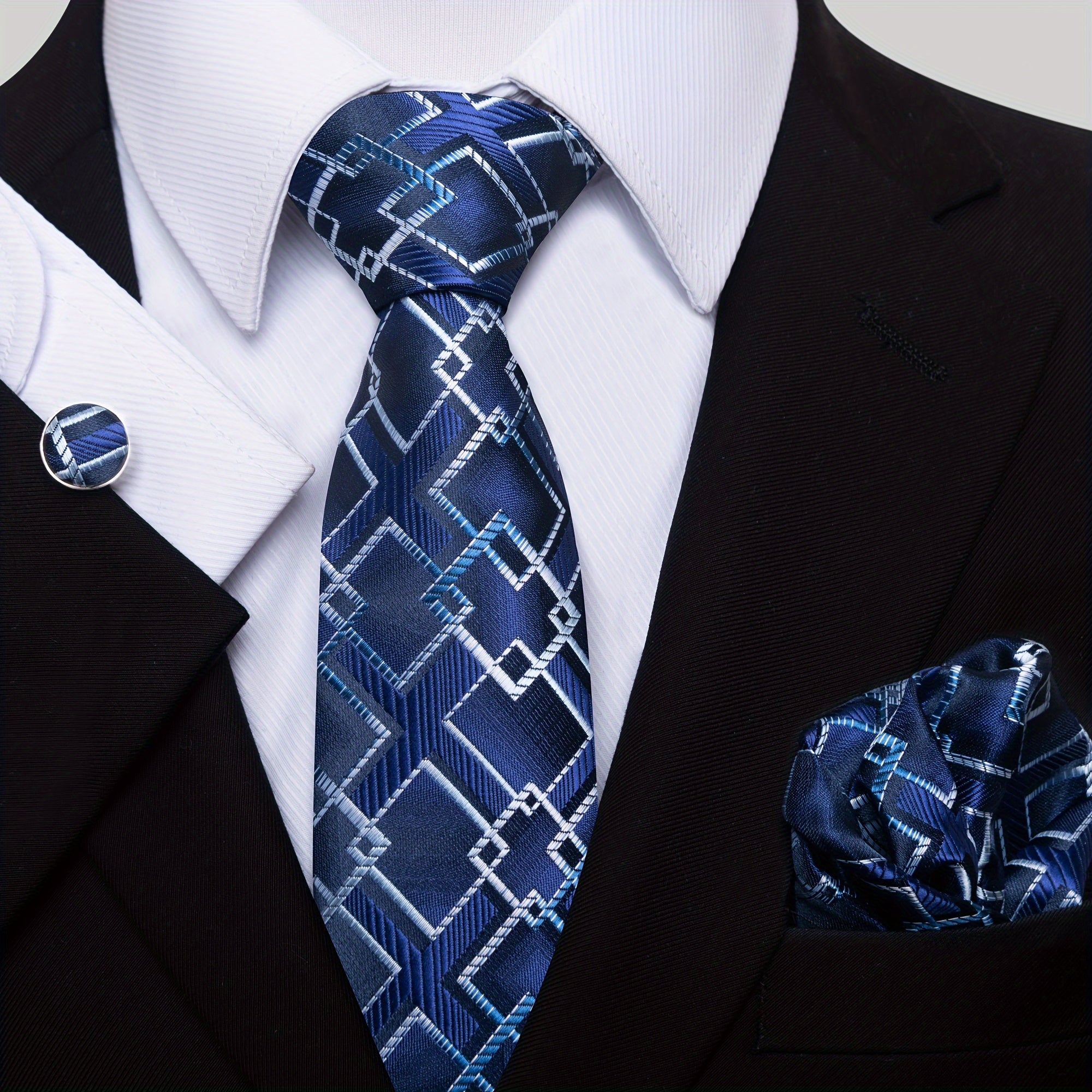 Men's Tie, Handkerchief, and Cufflinks Set for Wedding, Party, Business