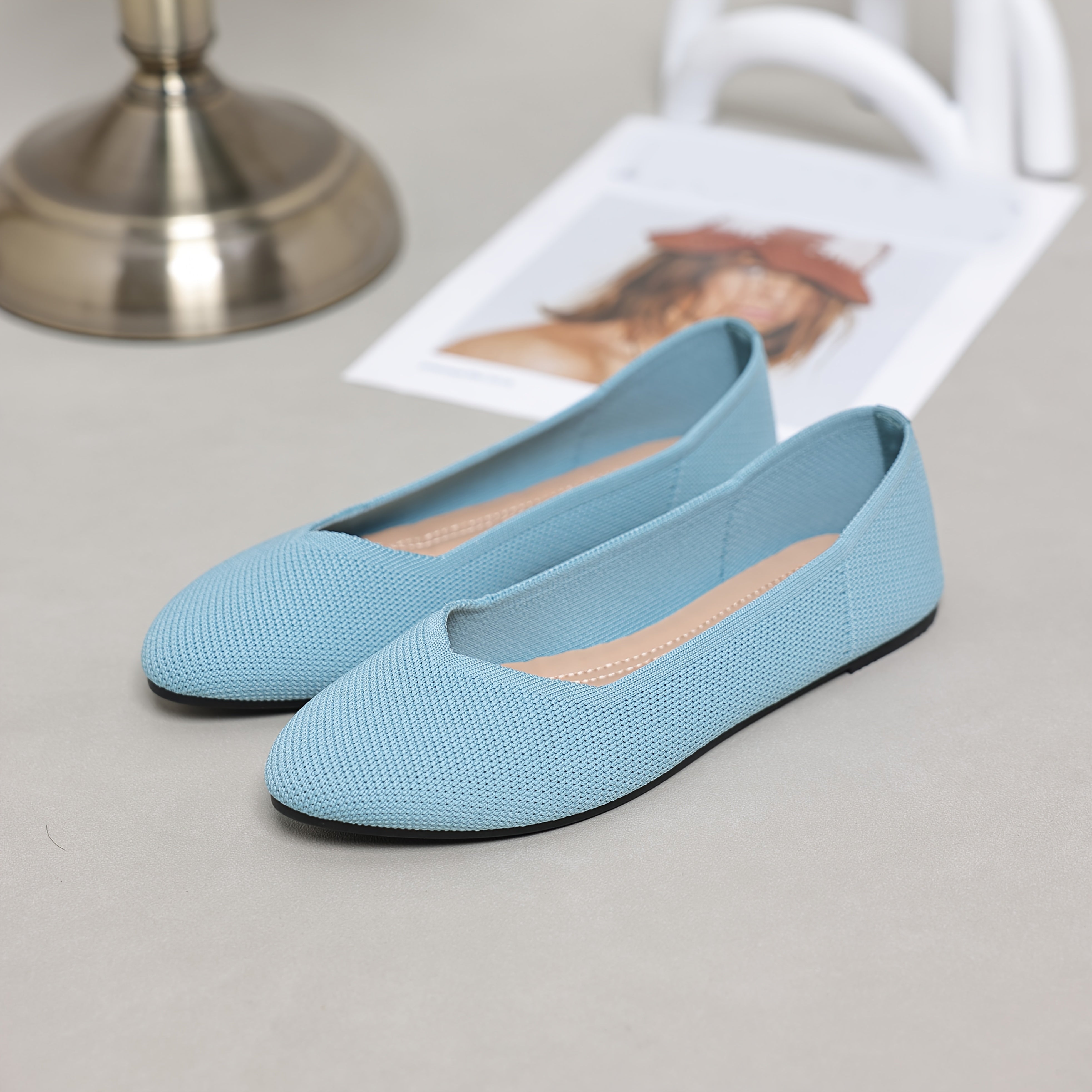 Women Knitted Slip-On Flats Breathable Casual Ballet Shoes