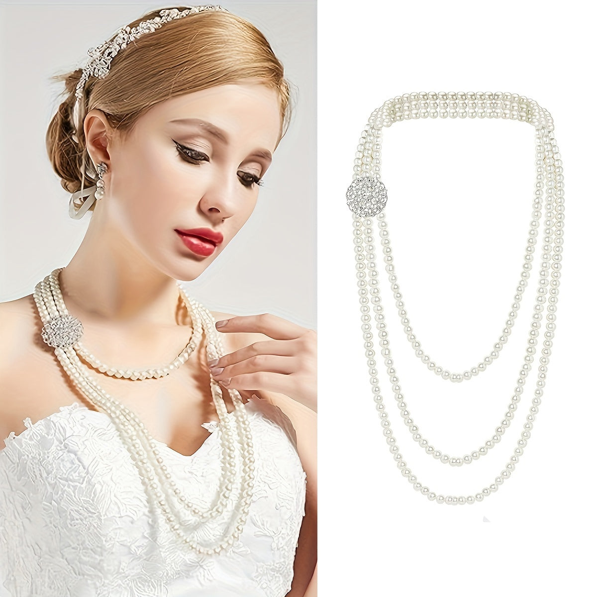 Faux Pearl Necklace 1920s Gatsby Style Bridal Wedding Accessory or Valentine's Gift