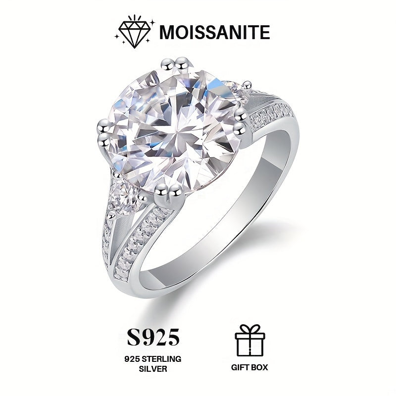 Sterling Silver Moissanite Engagement Ring Round Cut Wedding Anniversary Proposal Jewelry