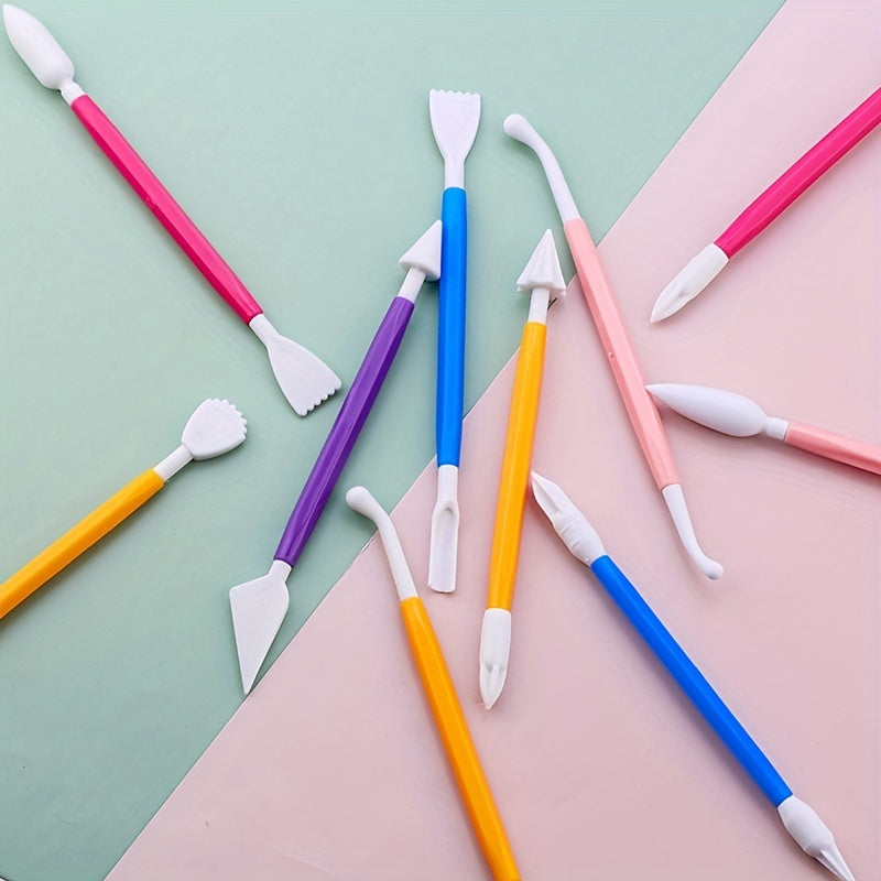 Set of 8 Fondant Cake Decorating Tools with 16 Patterns for Baking and Crafting