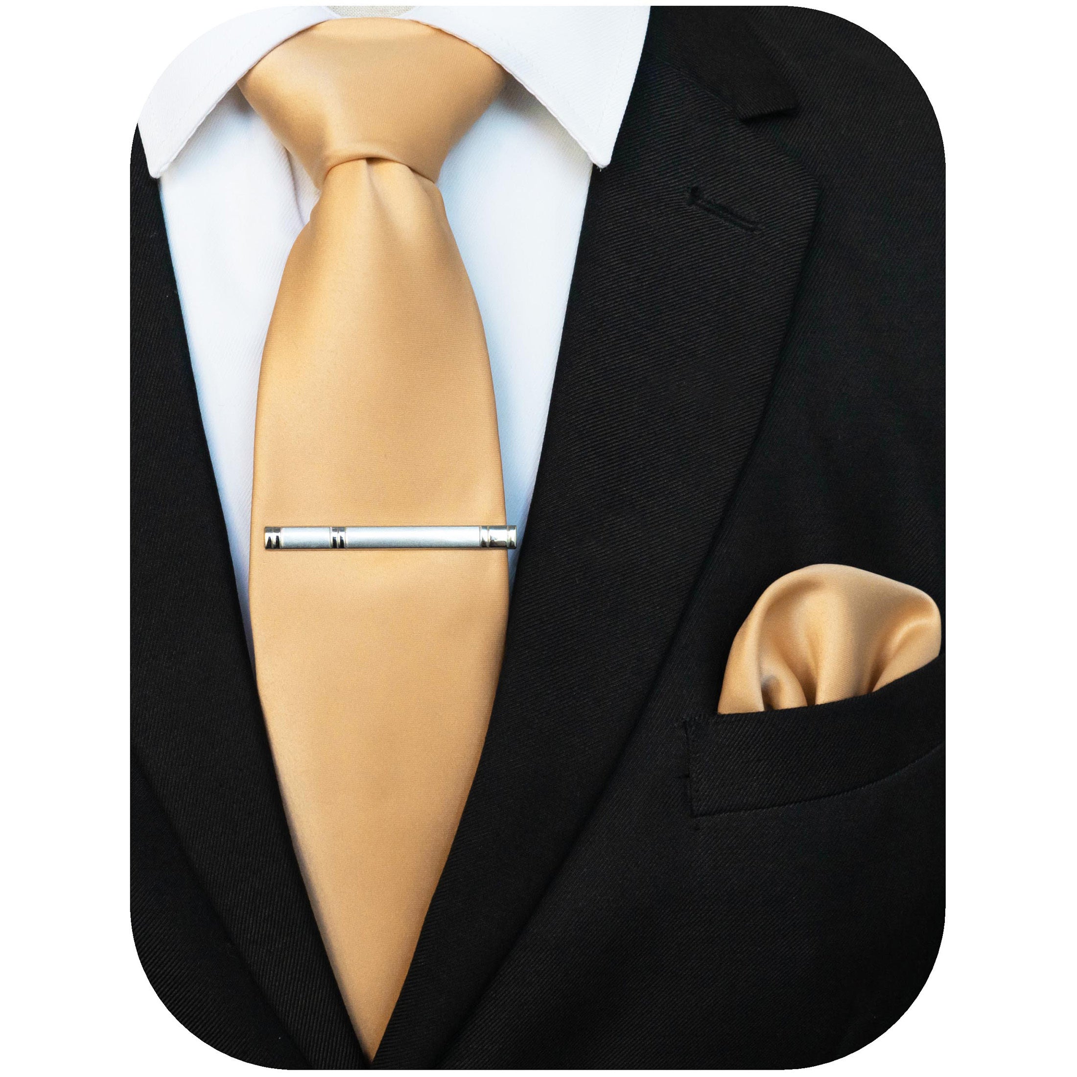 Men's Solid Color Tie and Pocket Square Set with Tie Clip for Business and Wedding