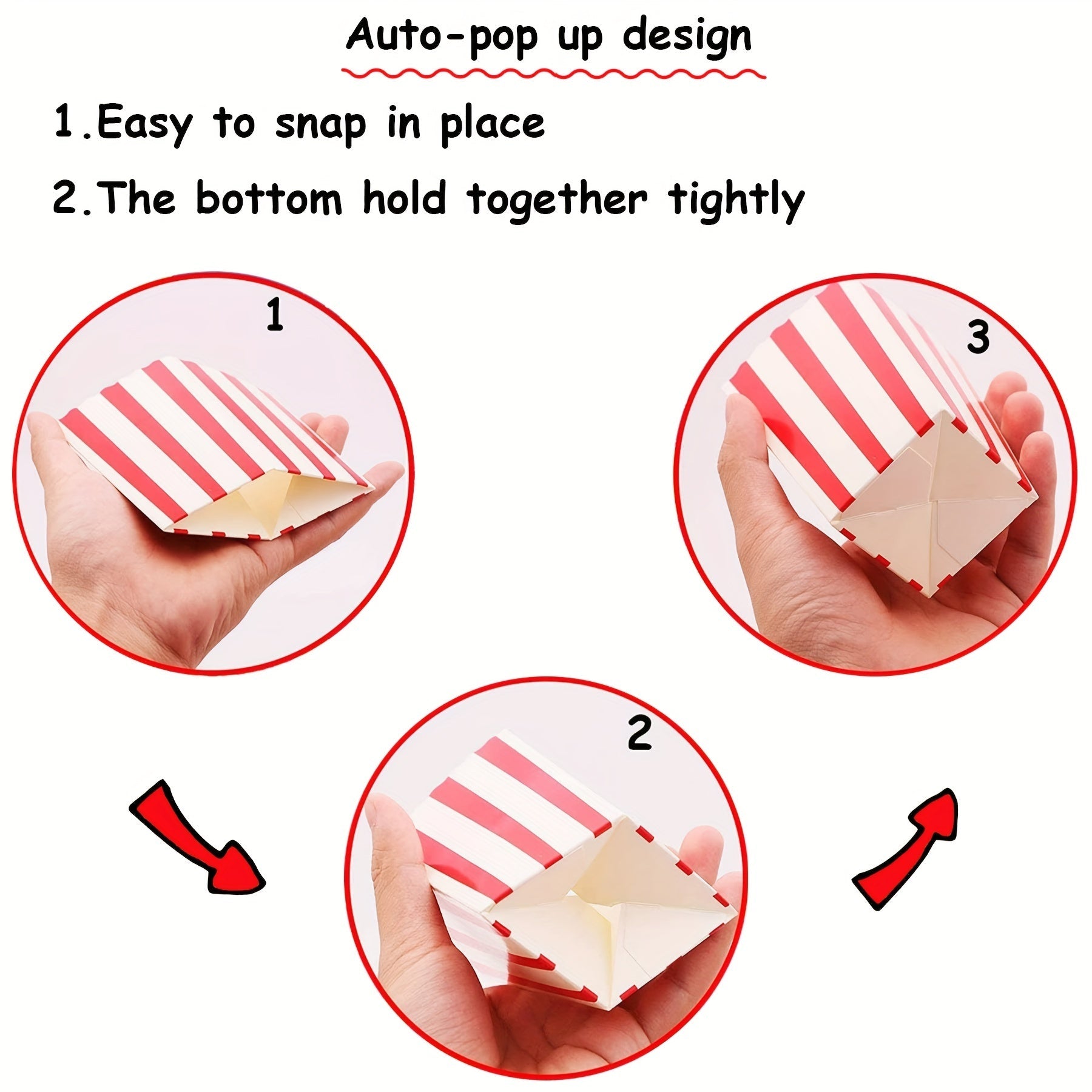 100 Disposable Red and White Popcorn Boxes 2.27oz for Movie Theater Carnival