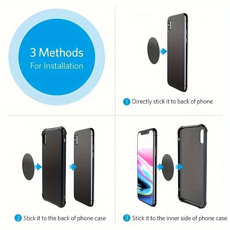 Universal magnitli telefon tutqichlar to'plami, metall plitalar uchun 5 ta dumaloq bracketlar