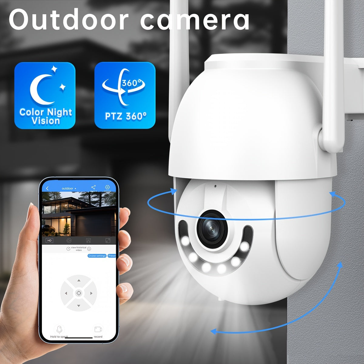 Outdoor Security Camera 300W PTZ Full-Color Night Vision 32GB Memory Card Included