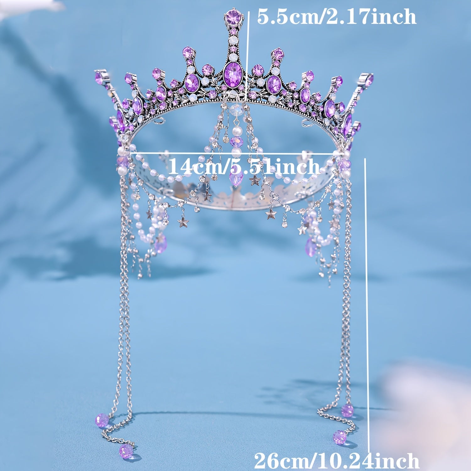 Purple Rhinestone Crown Headband for Women Wedding Party Tiara Hair Accessory