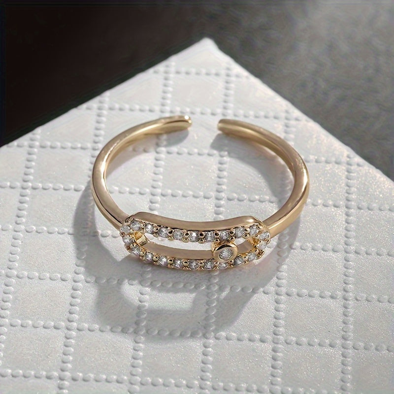 Hollow Open Ring Synthetic Cubic Zirconia Copper Elegant Wedding Engagement Jewelry