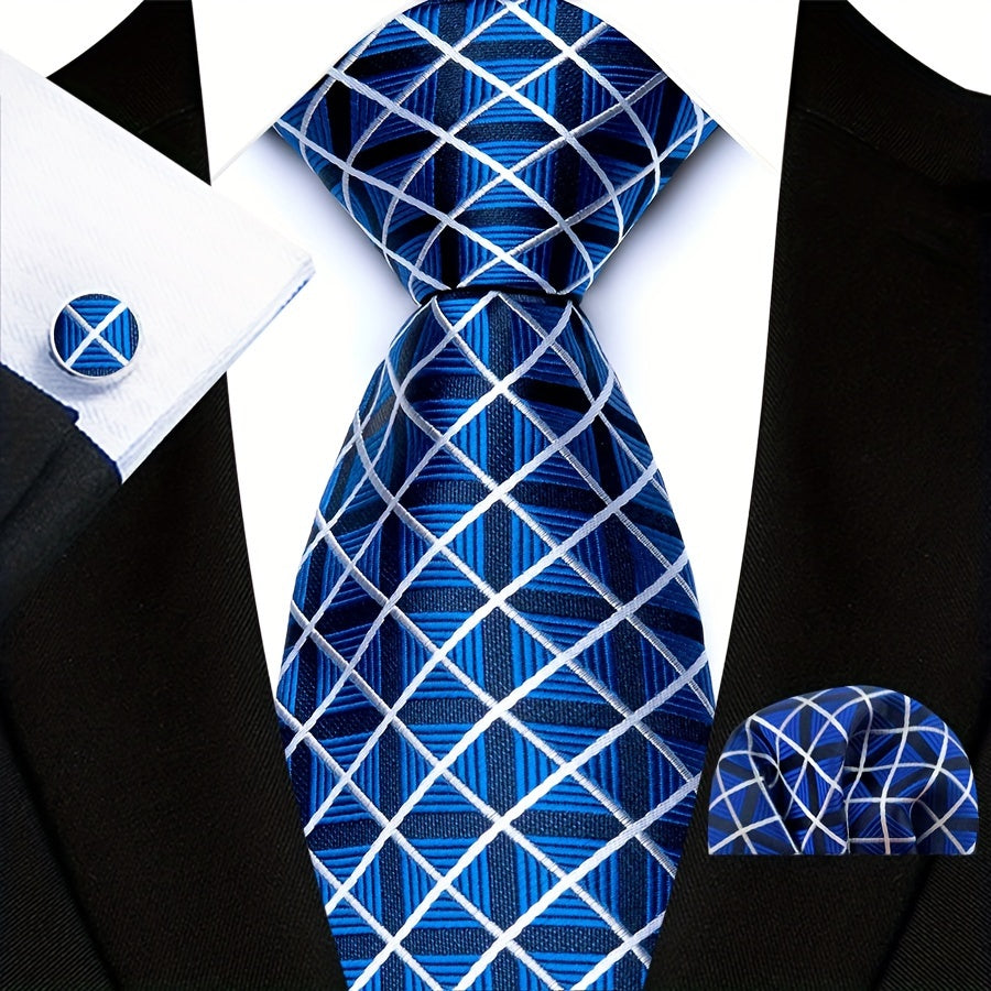 Men's Paisley Pattern Tie Set with Pocket Square and Cuffs for Business Formal