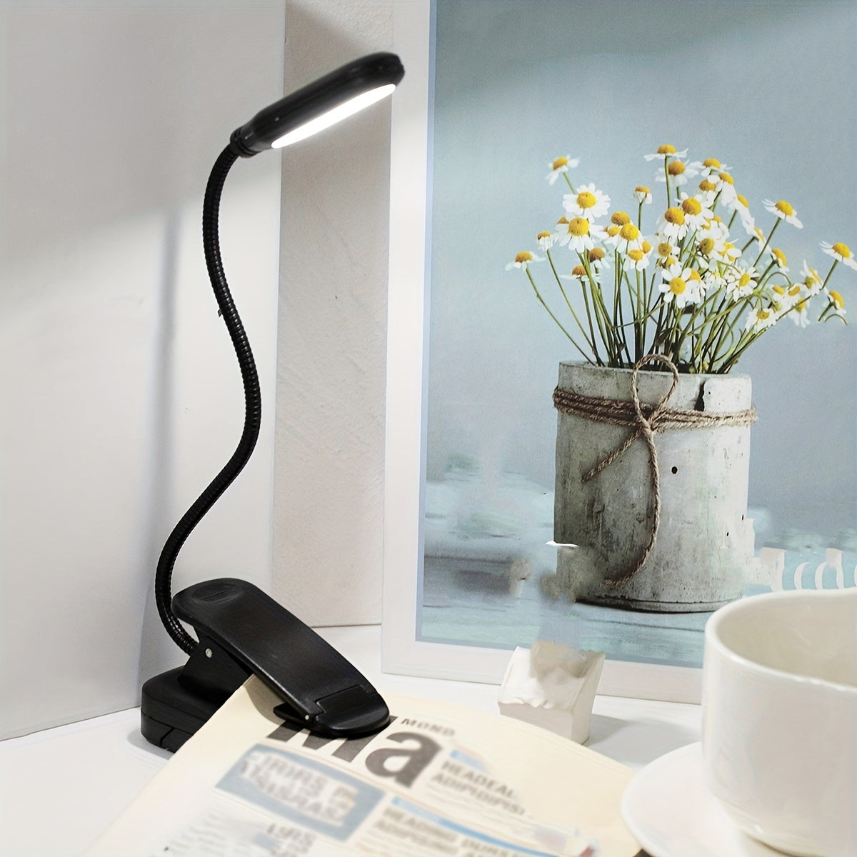 Portable Clip-On Book Light with Flexible Hose for Reading and Night Use