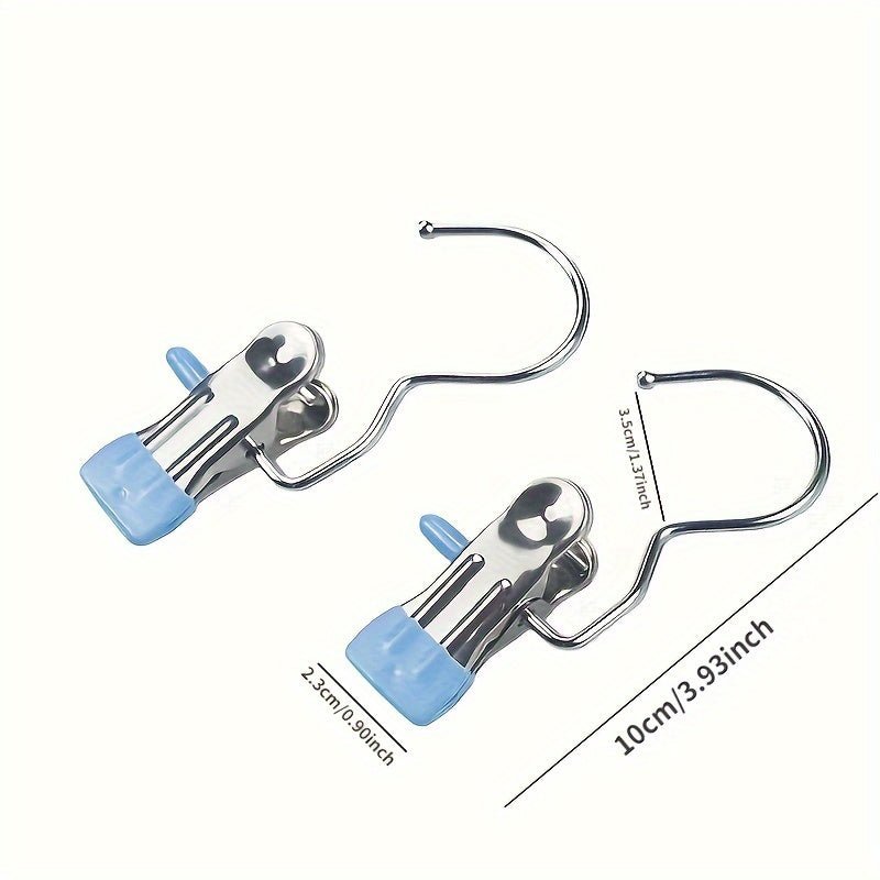 Set of 10 Stainless Steel Clothes Clips with Hooks for Hanging and Drying