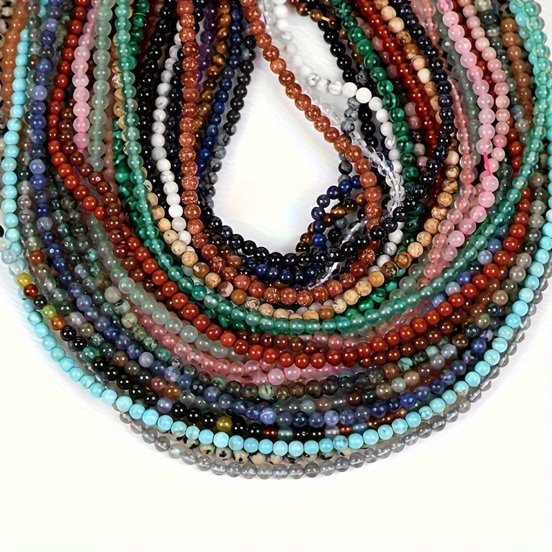 Cuentas separadoras de piedra natural de 3 mm para hacer joyería, amatista, cuarzo rosa, turquesa, ágata