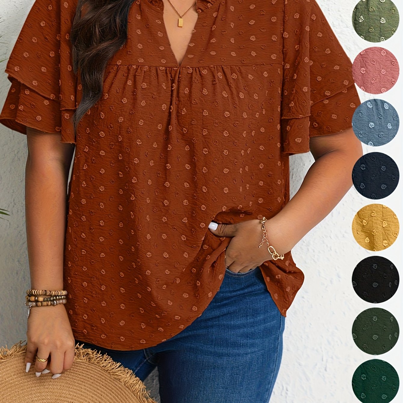 Plus Size Women's Casual Shirt Forest Green Size 1X