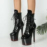 Ayollar uchun qora sintetik platformali yuqori poyabzal, partiyaga va rasmiy tadbirlarga mo‘ljallangan botlar