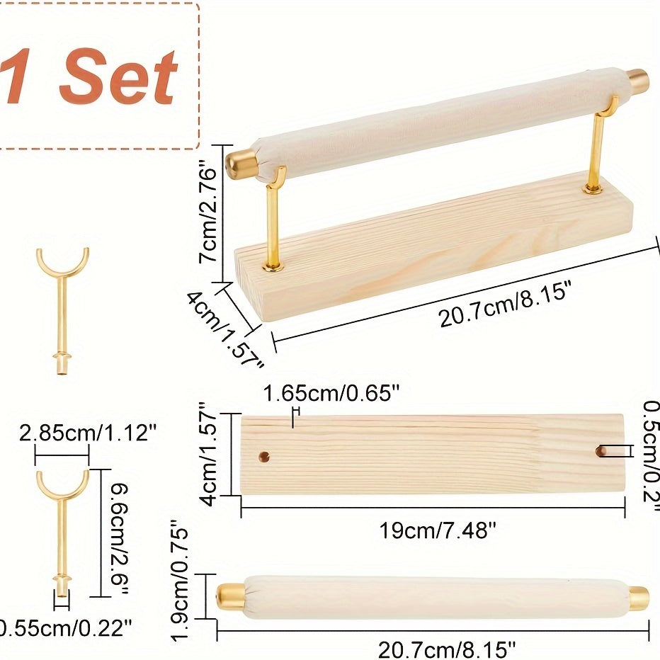 Wooden Jewelry Organizer with Velvet Stripe Ring and Watch Display Stand