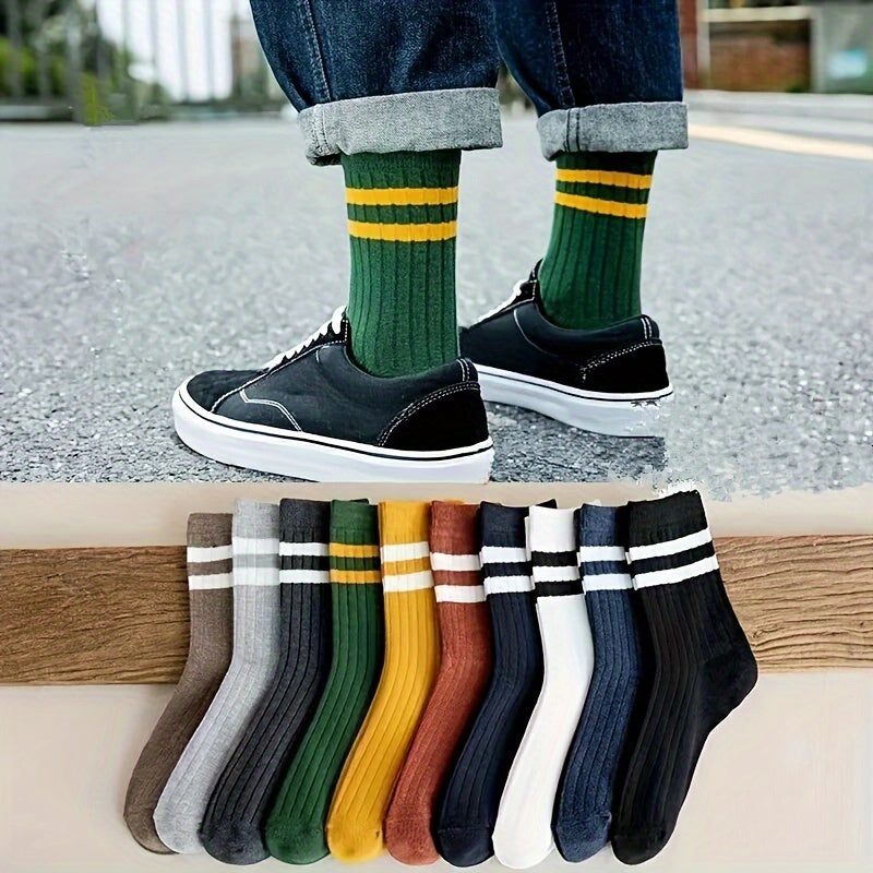 Men's Vintage Athletic Socks 5 Pairs Woven Polyester Spandex Autumn Winter