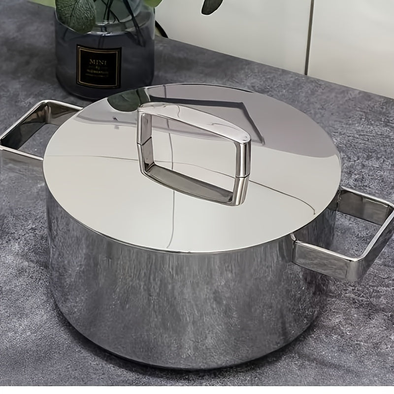 22cm Stainless Steel Stockpot with Lid Tri-Ply Mirror Finish No-Rivet Construction