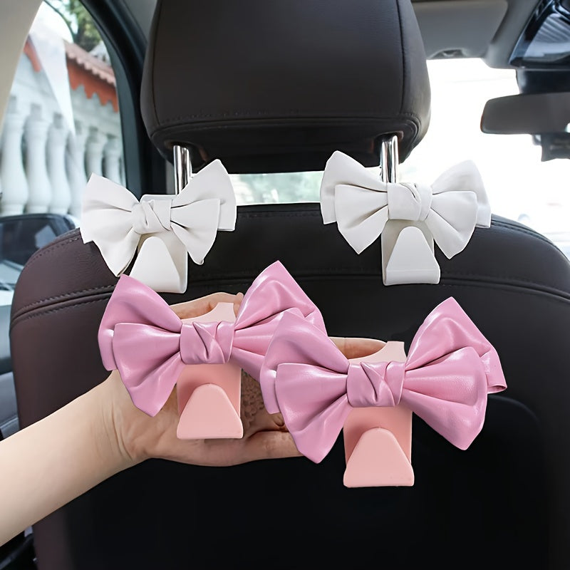 2PCS Ganchos para asientos de coche de cuero PU con lazo blanco y rosa, organizador, decoración interior