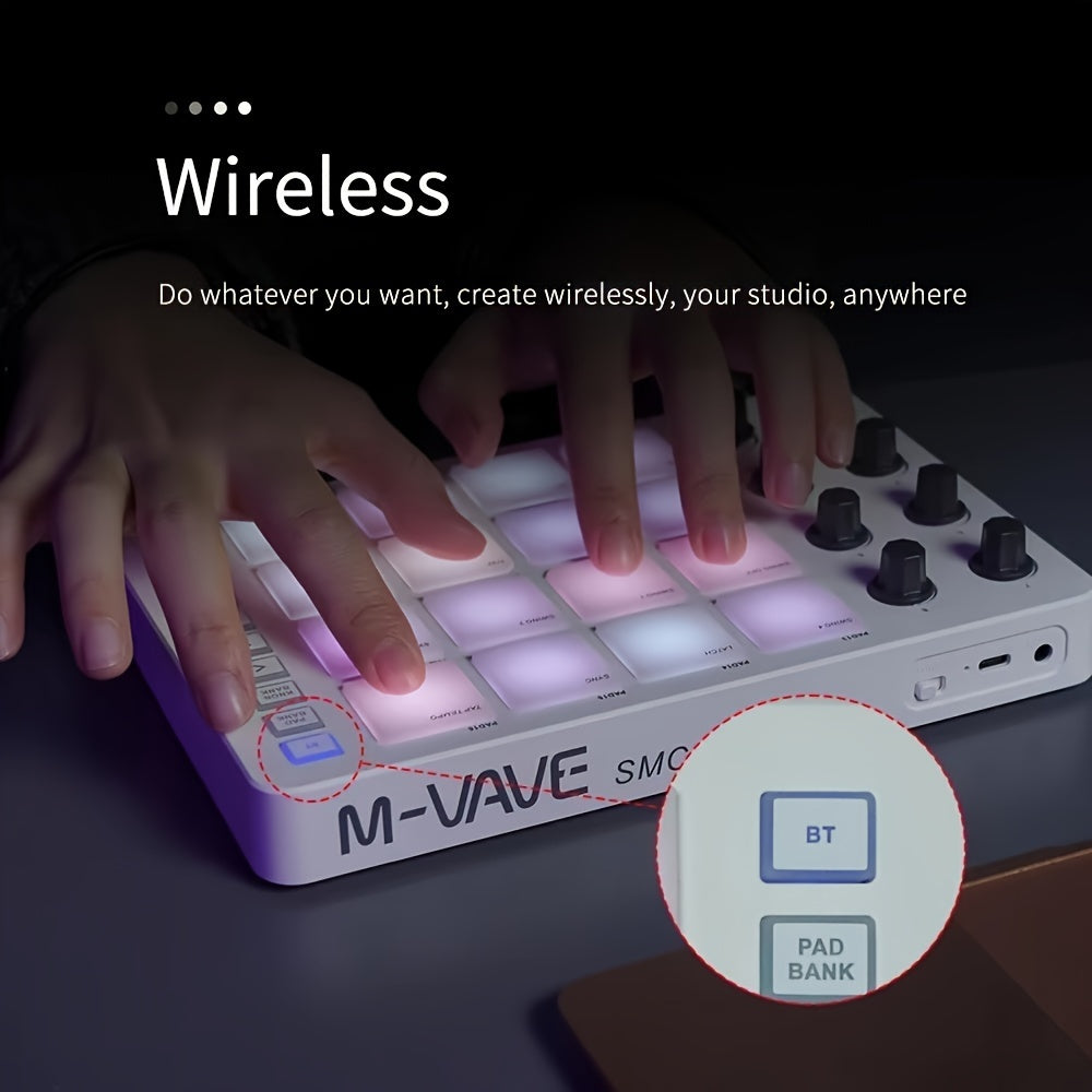 FF Bonfires Portativ MIDI Kontroller: 16 Baraban Padlari, 8 Boshqaruv Tugmalari, USB Quvvatlanadi, Qayta Zaryadlanadigan Batareya