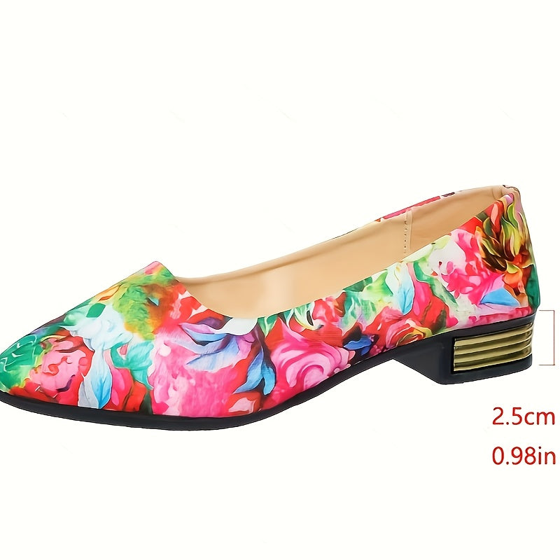 Women's Floral Print Pointed Toe Flats Lightweight PVC Slip-On Shoes
