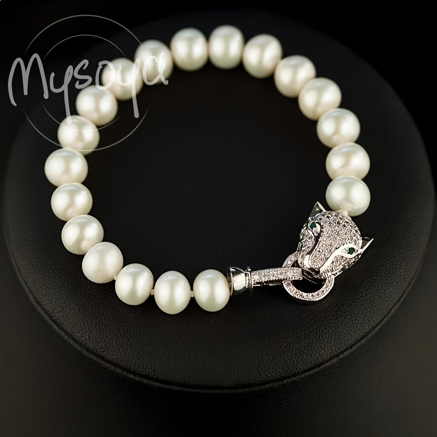 Unisex Pearl Jewelry Set with Leopard Head Clasp and 8-9mm Freshwater Pearls