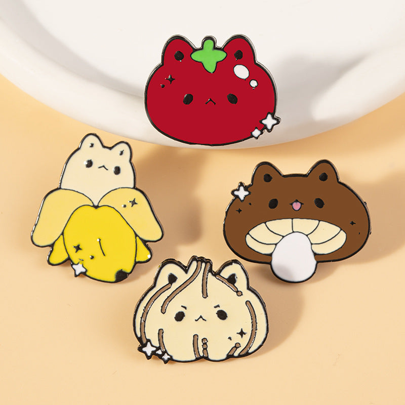 Set of 4 Fruit and Vegetable Brooches Garlic Tomato Pattern Jewelry Accessories for Clothing Bags