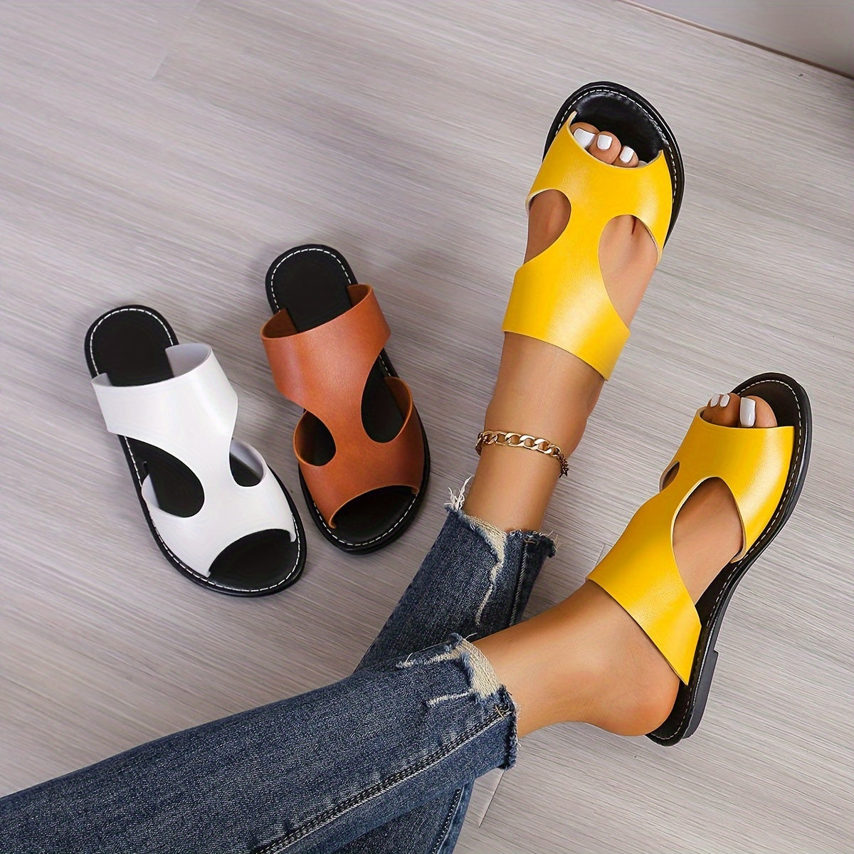 Women's Slip-On Sandals Open Toe Non-Slip Summer Beach Shoes